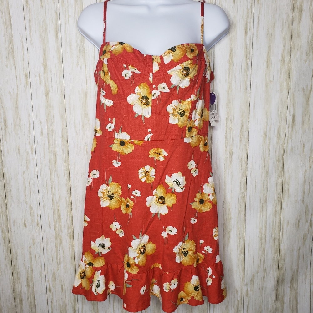 Speechless Dress Orange and Yellow Spaghetti Straps Floral Print Size Large NWT